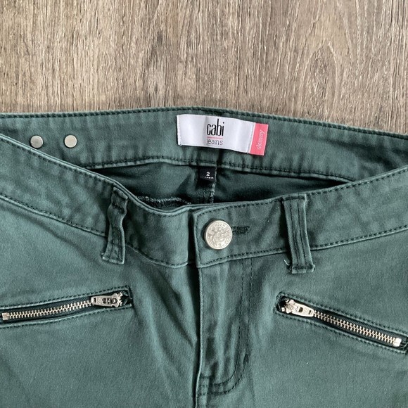 Cabi Womens Jeans Dark Hunter Green Skinny Zip Pockets Stretch Jegging Sz‎ 2 - Picture 2 of 6
